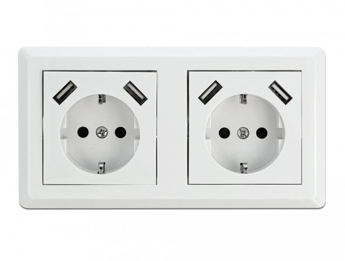 Delock Enchufe De Pared De 2 Vías Con 4 Puertos De Carga Usb Tipo A 2 X 2,8 A