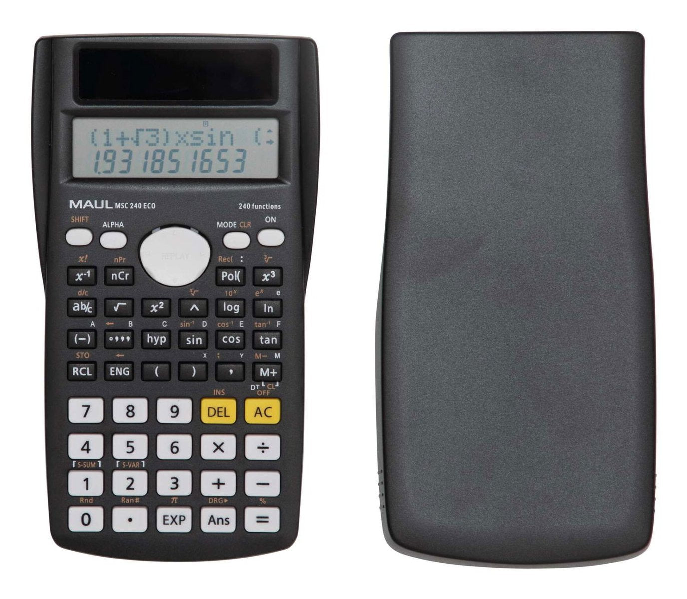 Maul Msc 240 Eco Calculadora De Escritorio Solar, Calculadora Científica Con Pantalla De Dos Líneas, 80% Plástico Reciclado, Negro, 16,1 X 8,5 X 2,1 Cm Para Oficina, Taller, Escuela