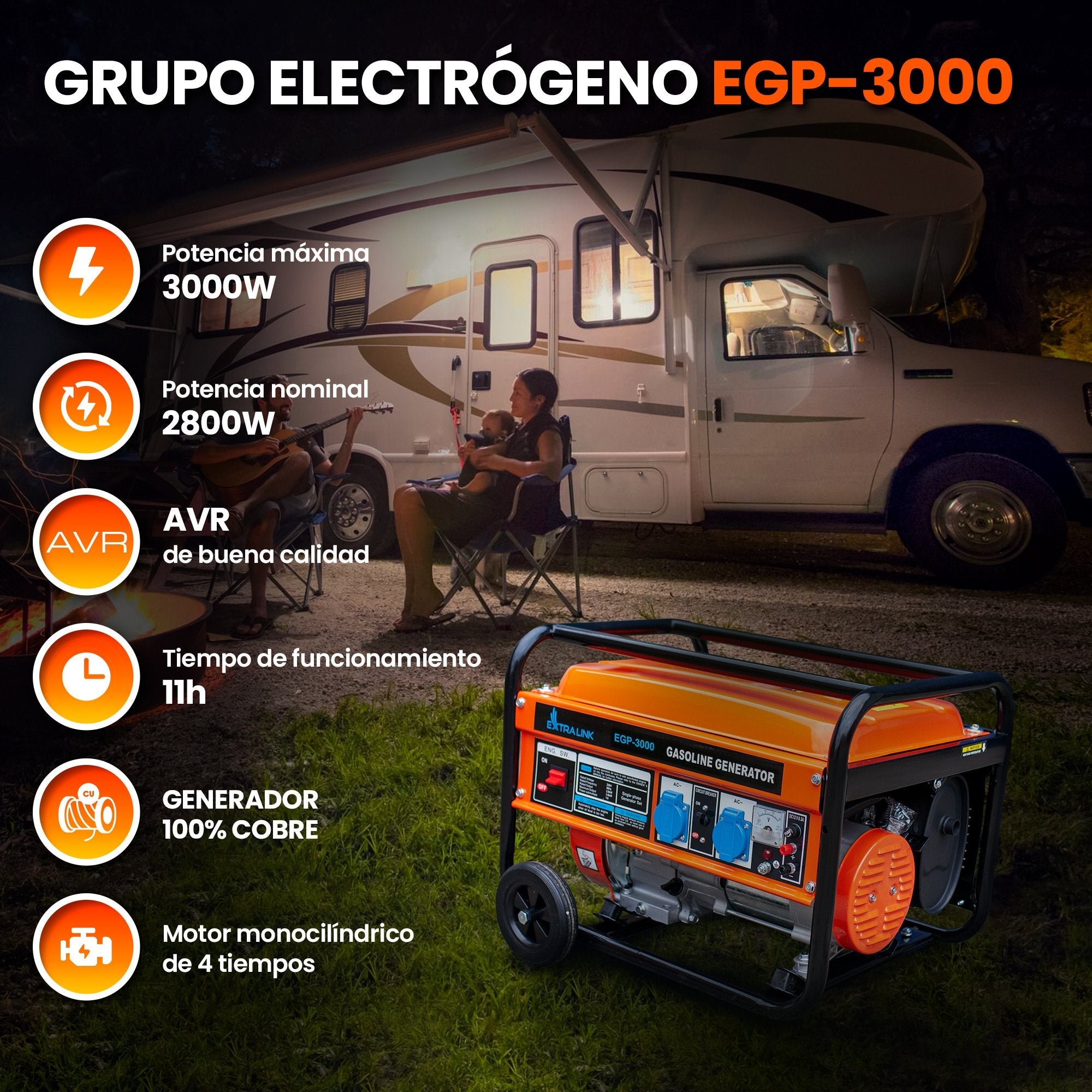 EAN 5905090330349 - Extralink EX.30349 motor-generador 2800 W 15 L Negro, Naranja imagen 16