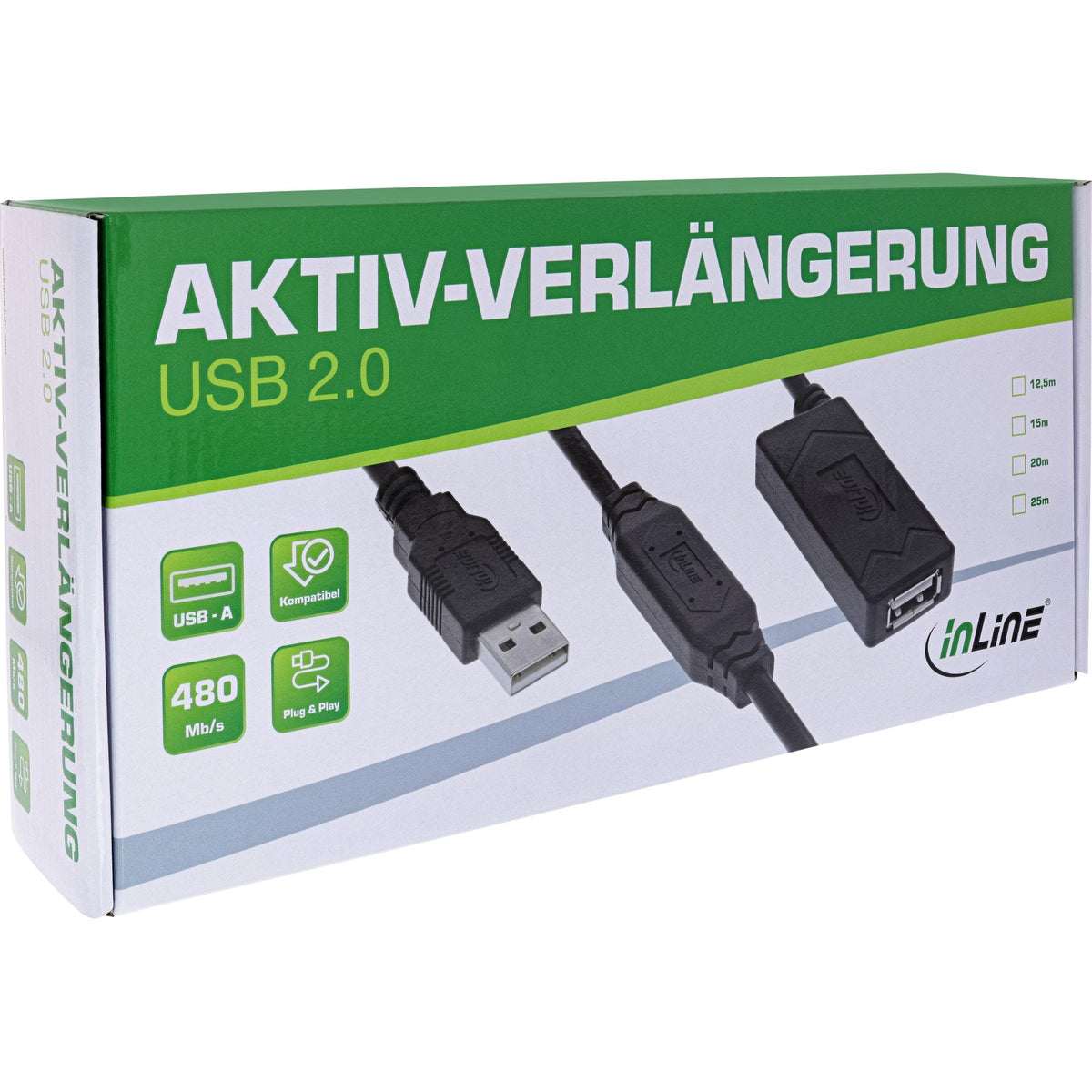 Inline® Usb 2.0 Active Extension, Usb-A Male/Female, 20m