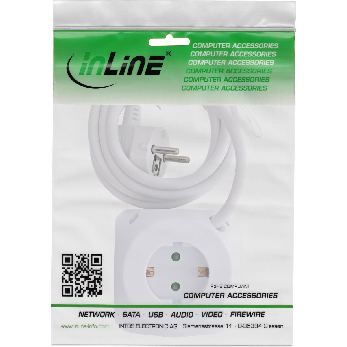 Inline® Charging Cube, 3x Earthing Contact, 2x Usb-C, 2x Usb-A, White, 2m