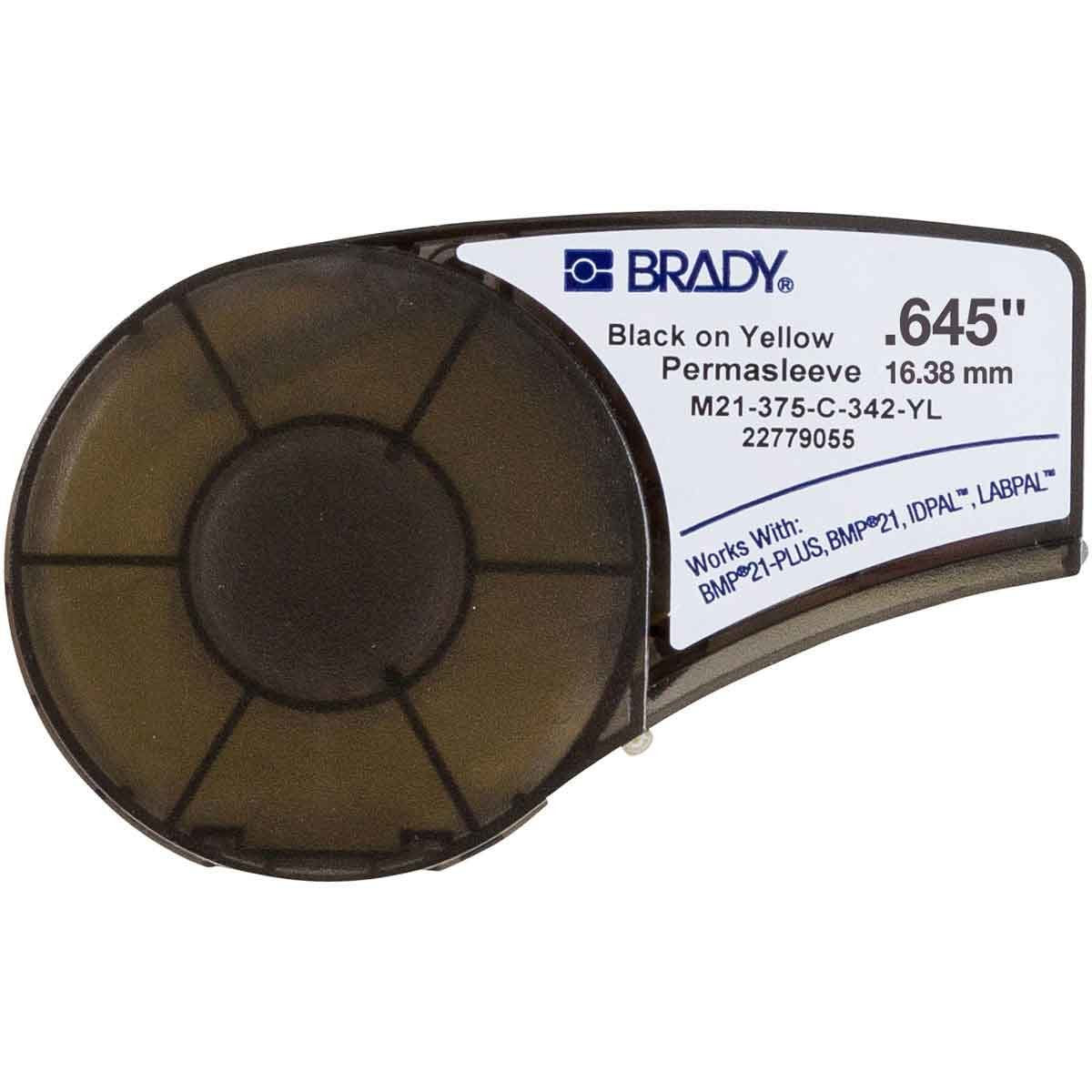 Brady M21-375-C-342-Yl Cinta De Etiquetas Original Termocontractiles Permasleeve - Texto Negro Sobre Fondo Amarillo -