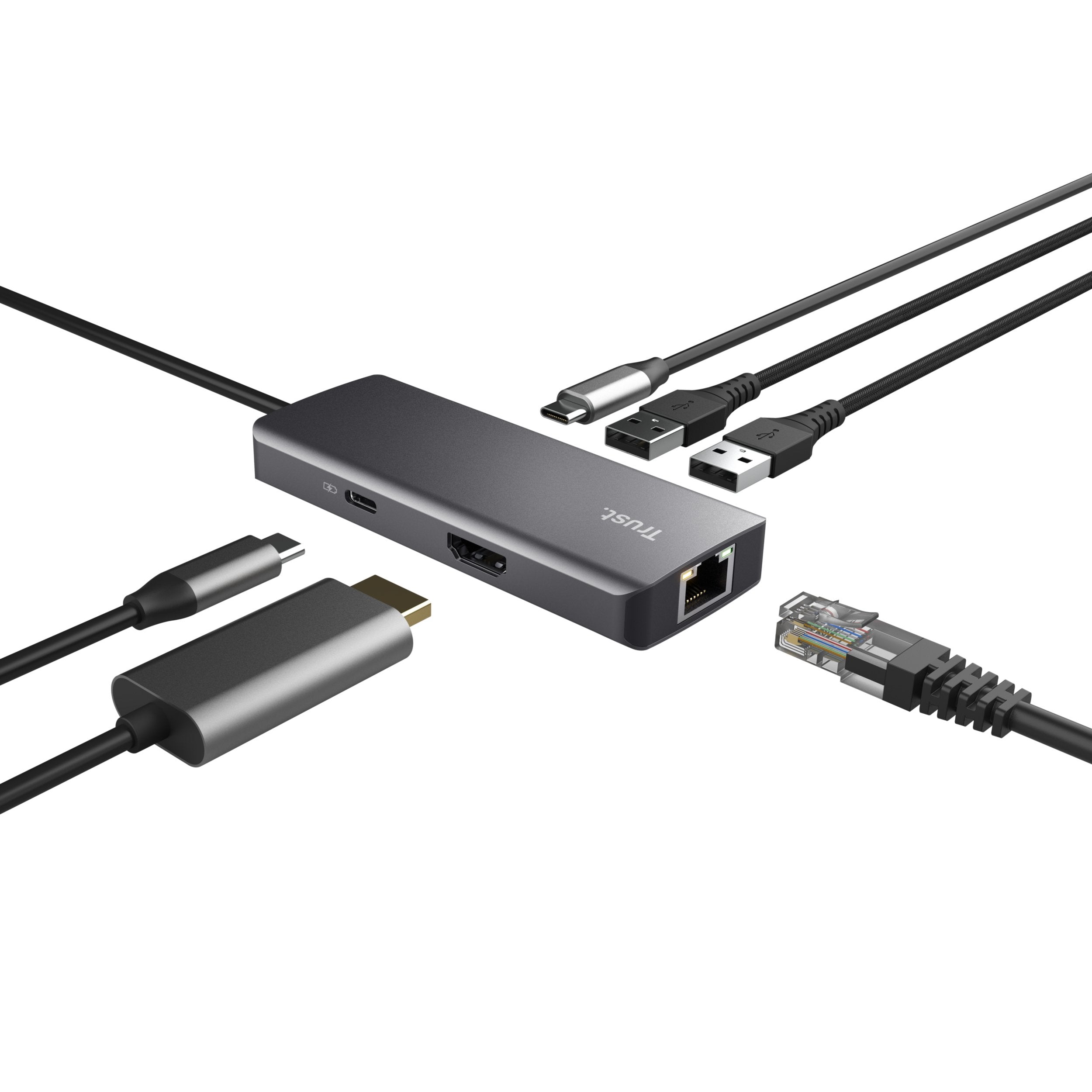 Docking Usb Tipo-C Trust Dalyx 2xusb 2xusb Tipo-C 1xhdmi 1xrj45 Gris