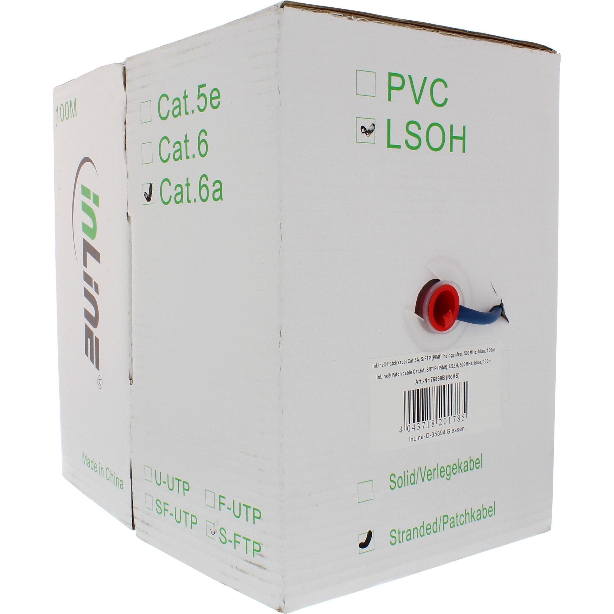 Cable De Red Inline S/Ftp Pimf Cat.6a Libre De Halógenos 500mhz Azul 100m