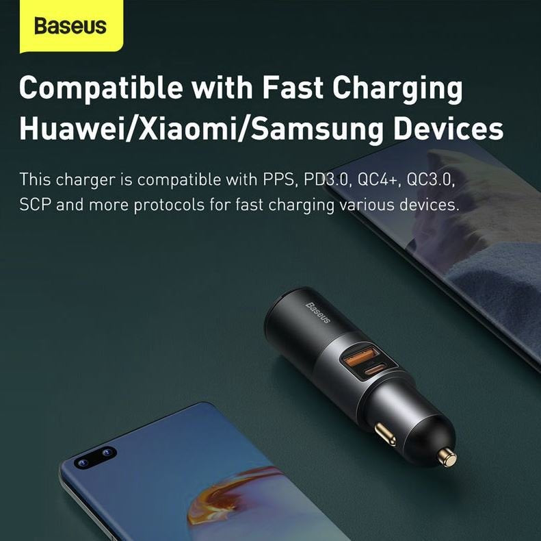 Baseus Share Together Fast Z Gniazdem Zapalniczki, 2x Usb, 120w (Szara)