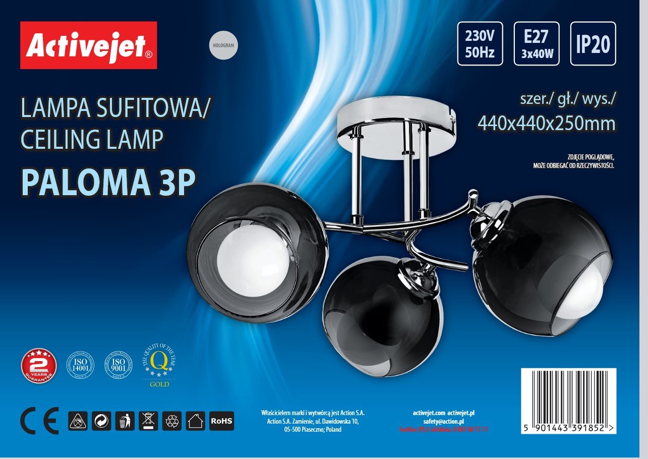 Lampa Wiszaca Activejet Aje-Paloma 3p E27 3x40w