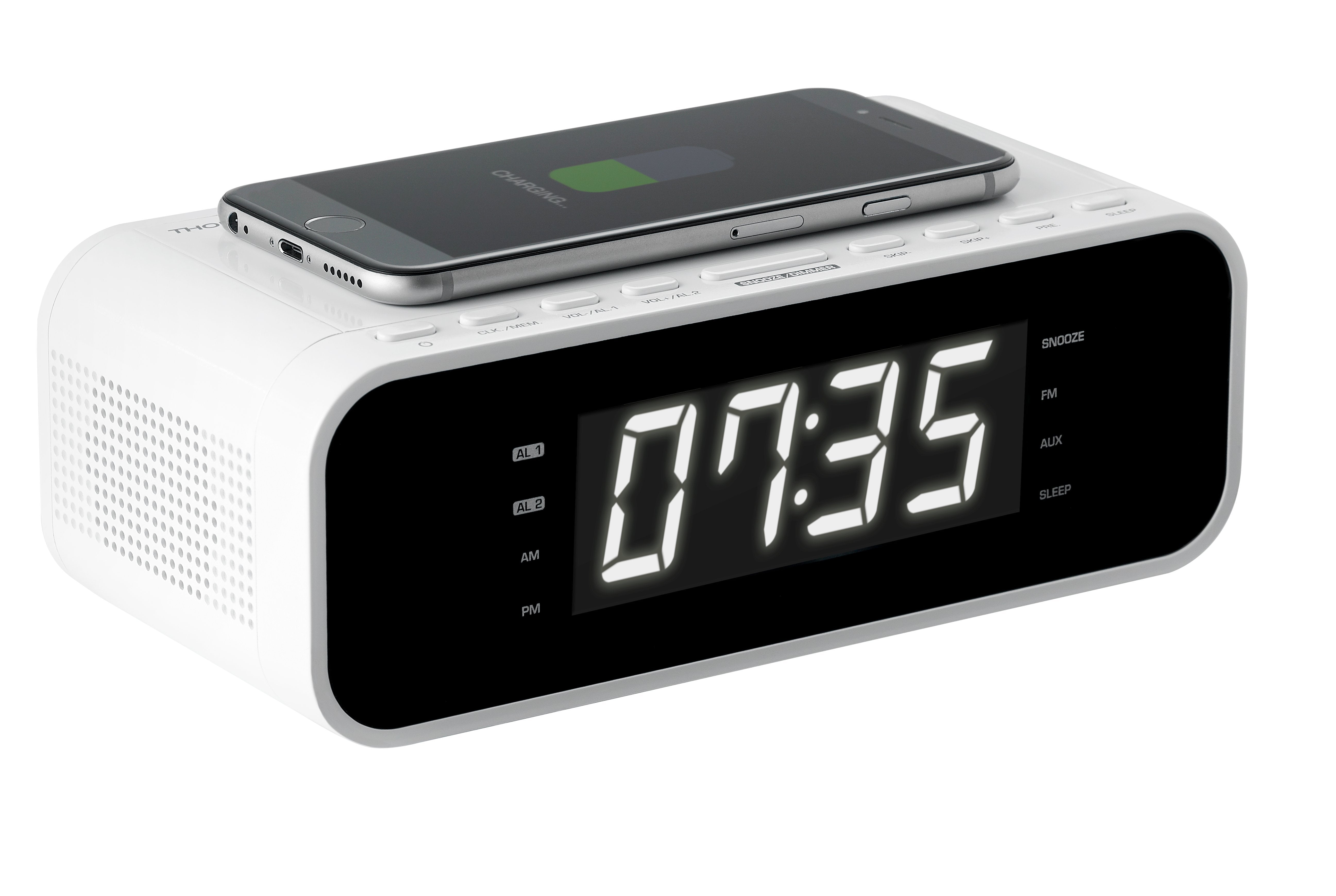 Thomson Cr221i Radio Reloj Despertador - Cargador Induccion - Usb - Doble Alarma - Blanco