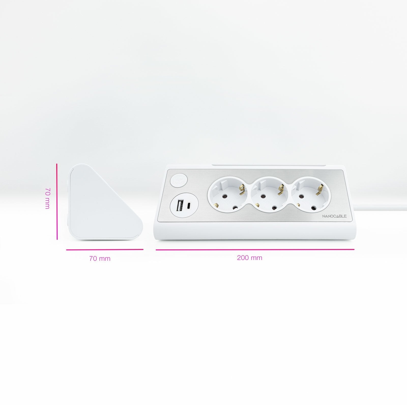 Nanocable Regleta De Sobremesa Con 3x Shuckos, 1x Usb-C Y 1x Usb-A - Iluminacion Led Con Interruptor - Cable De 1.50m