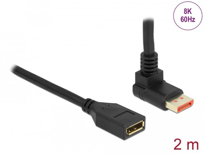 Delock Alargador Displayport Macho 90° Hacia Arriba En Ángulo A Hembra De 8k 60 Hz 2 M