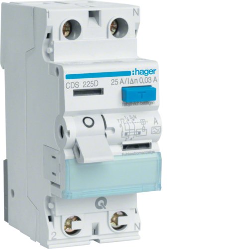 Hager Fi-Interruptor 2polos 6ka 25a Cds225d ** 30ma Tipo A Quickconnect