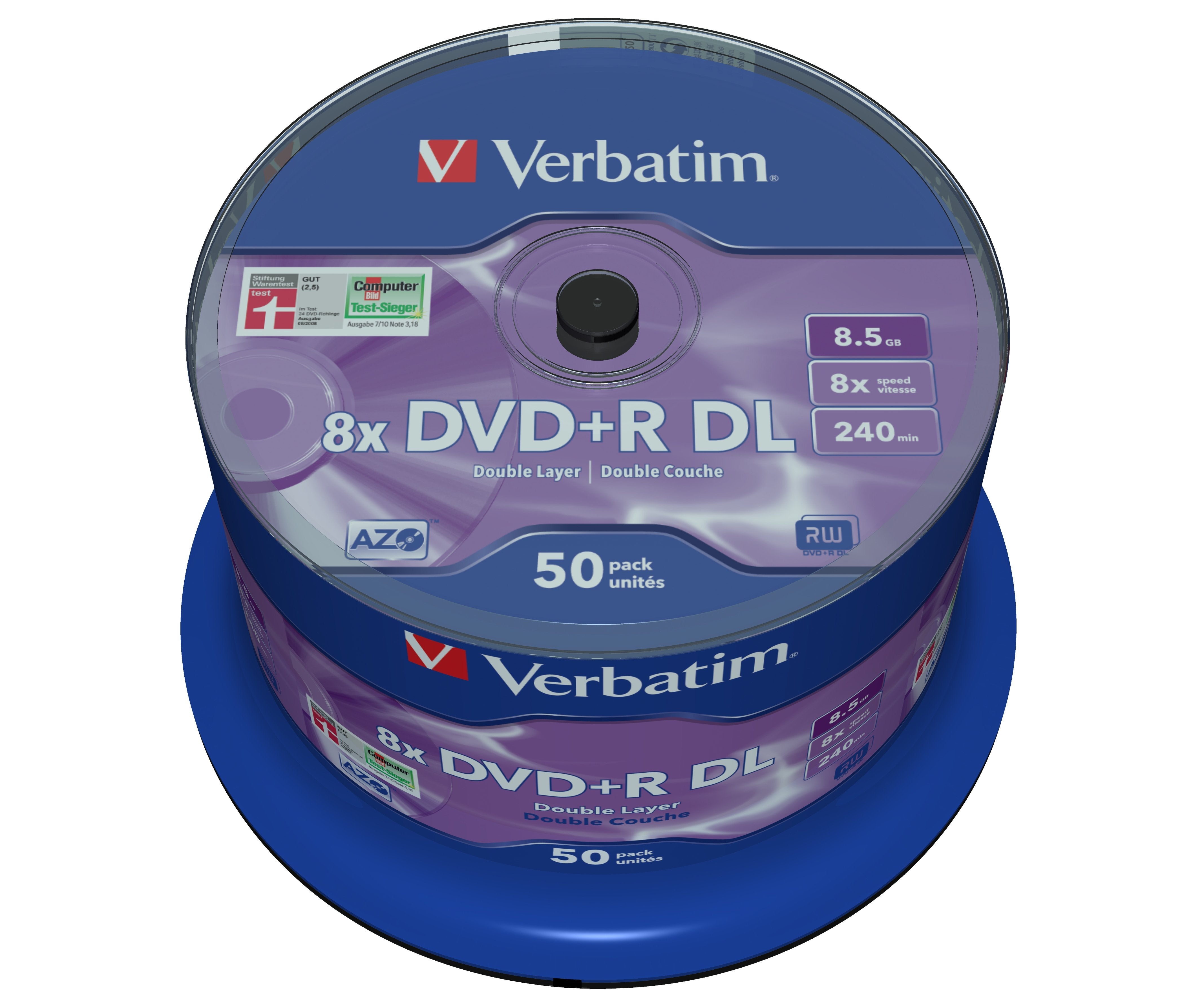 Verbatim 43758 Dvd+R Dl Verbatim Spindle 50 8.5gb 8x Matt Silver Surface