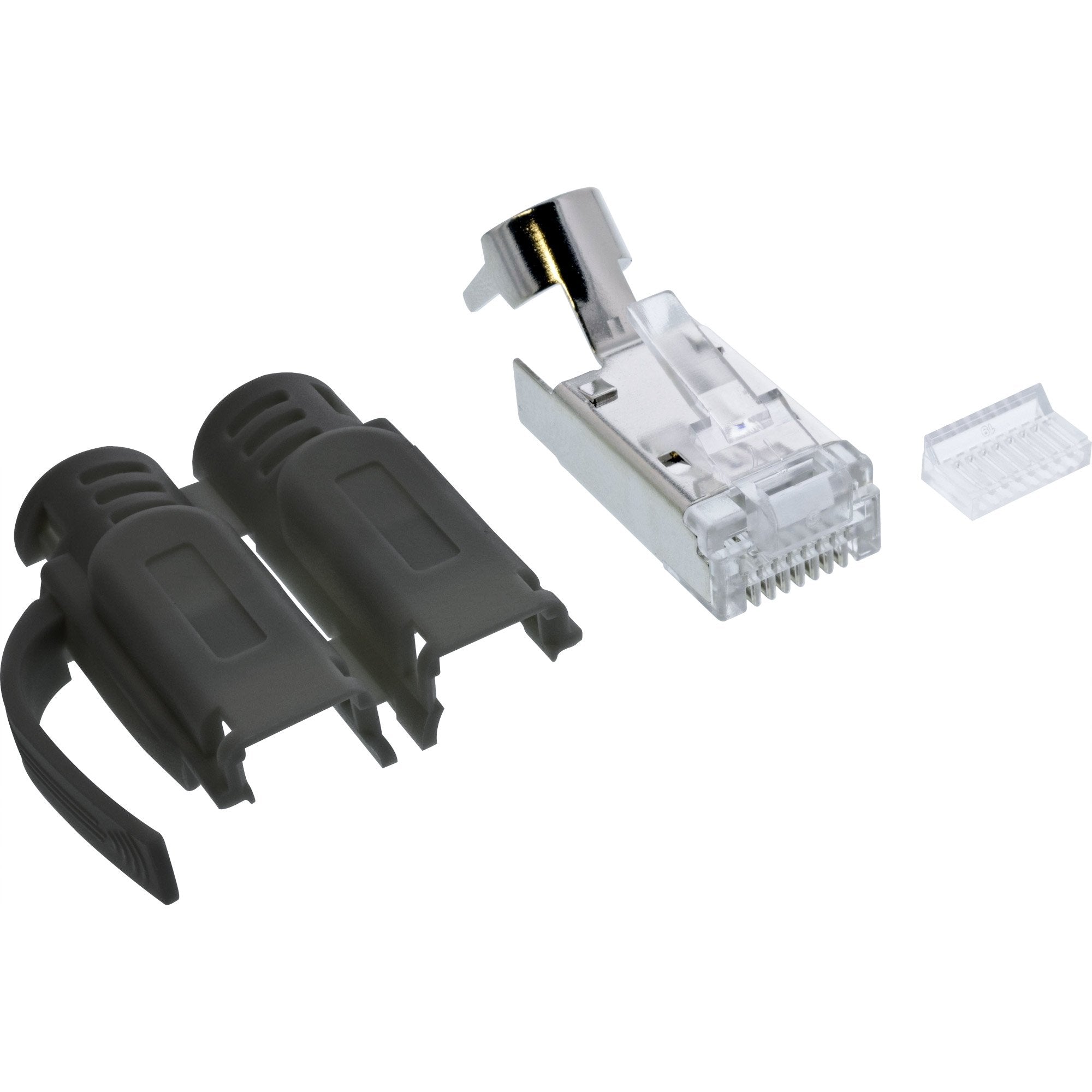 Inline® Crimp Plugs Cat.6a Rj45 Shielded, With Bend Protection And Insertion Guide, Black, 100pcs. Pack