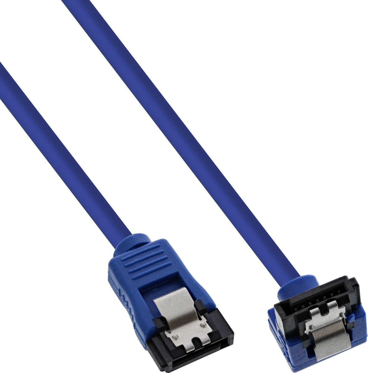 Cable Redondo Inline Sata 6gb/S Azul En Ángulo De 90° Con Pestillos 0,15 M