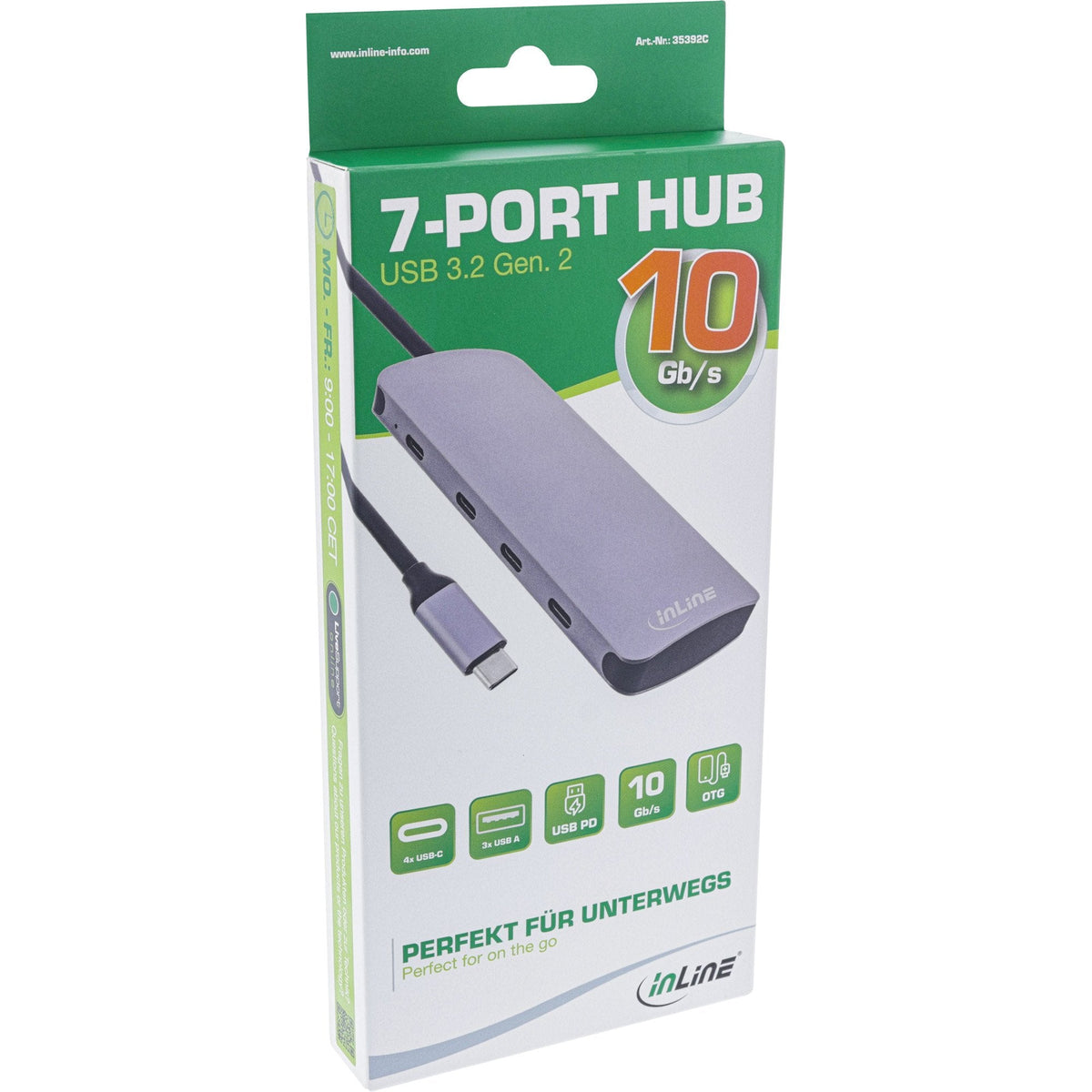 Hub Inline® Usb 3.2 Gen.2 Hub, 4x Usb-C + 3x Usb-A, Pd 100w, Aluminium, Gris