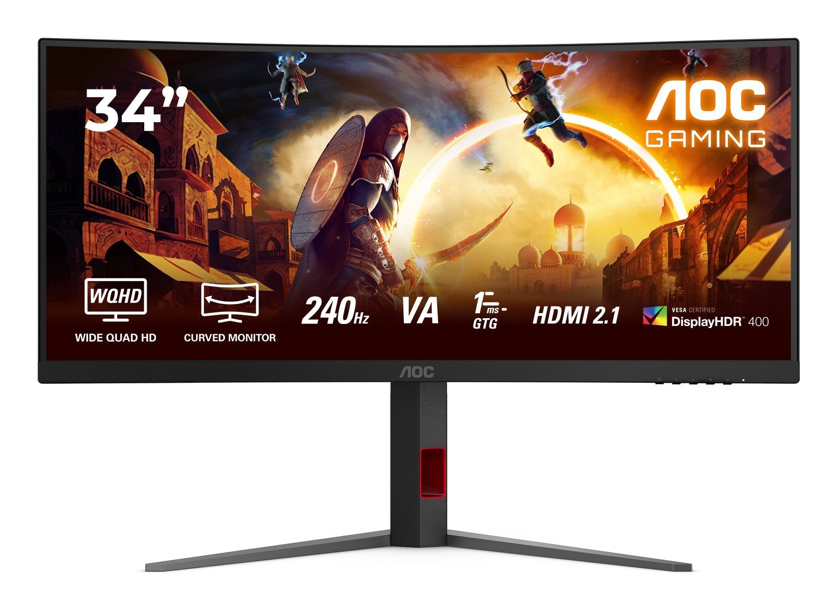 Monitor Aoc G4 Cu34g4z  34" 3440 X 1440 Pixeles Wide Quad Hd Led Negro, Rojo