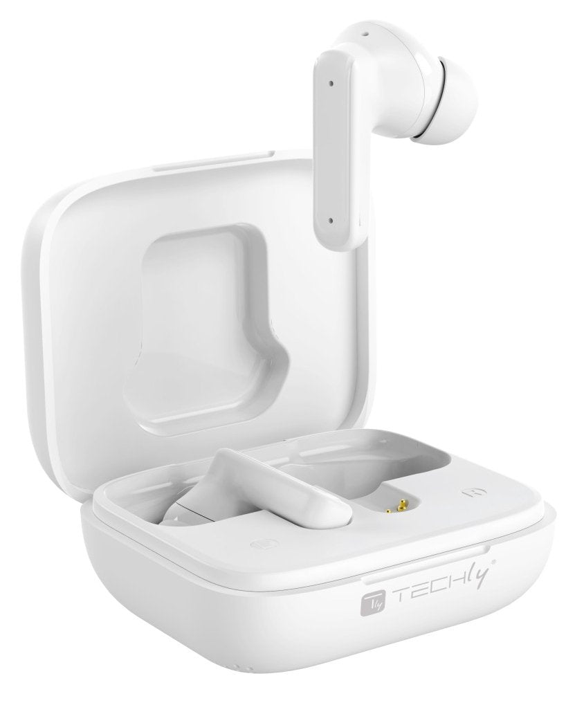 Techly Icc Sb-Blt08w Auriculares Inalámbricos Intrauditivos Bluetooth, Estuche Con Pantalla Lcd, Cancelación De Ruido Anc, Ecualizador