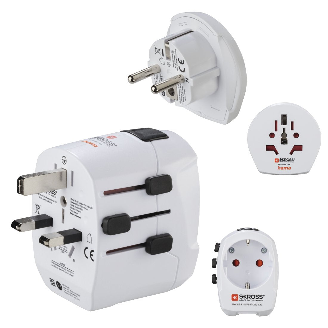 Hama World Travel Pro Adaptador De Viaje Universal - Potencia Hasta 1680w - Voltaje 110-240v - Blanco
