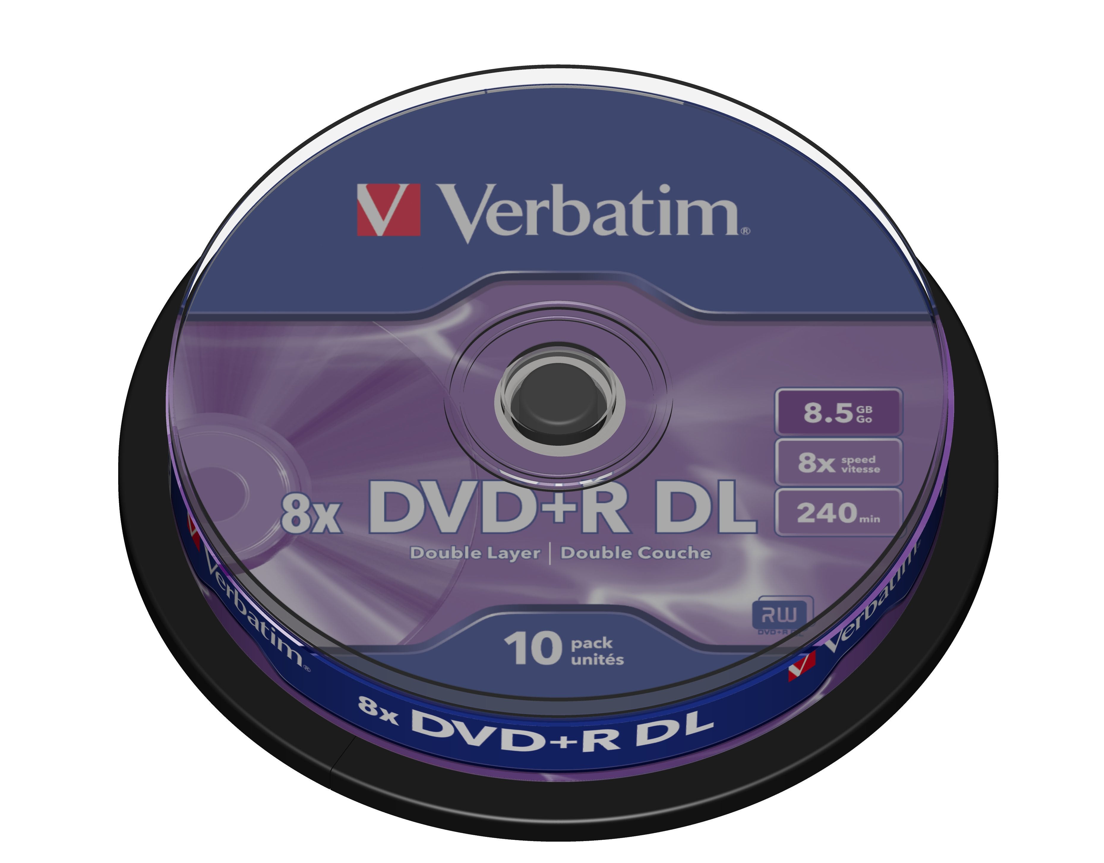 Verbatim Dvd+R Doble Capa, 8.5gb, 8x, 10 Pack Spindle, Superficie Matt Silver