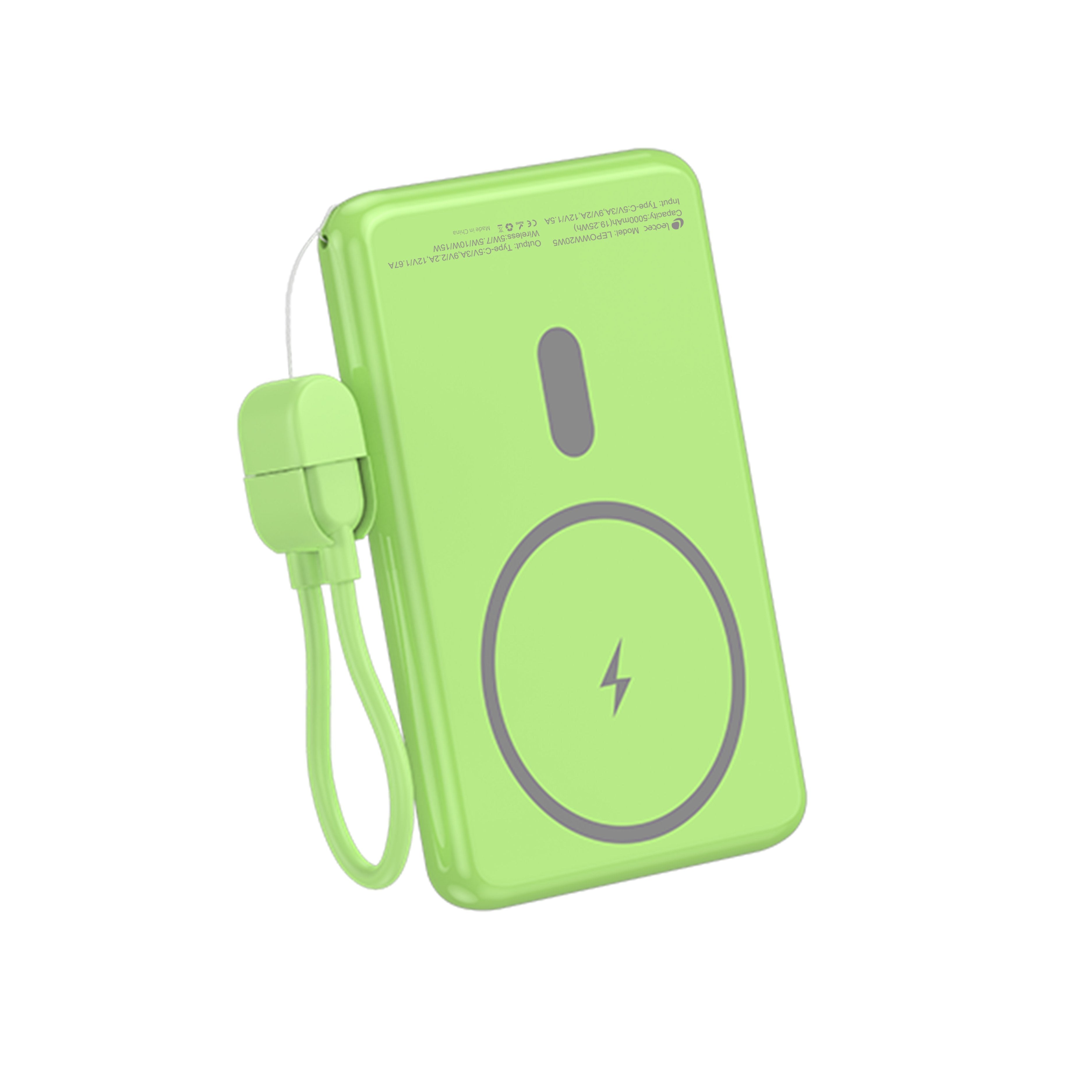Powerbank 5000mah Leotec Lepoww20w5g 20w Wireless Verde Incluye Cable Usb Tipo-C
