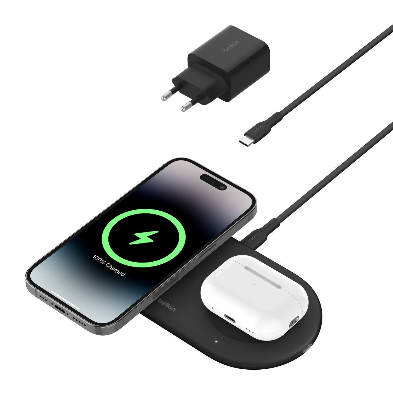 Base De Carga Belkin Boost Charge Pro 2 En 1 Qi2 Con Imán De 15 W Wiz021vfbk