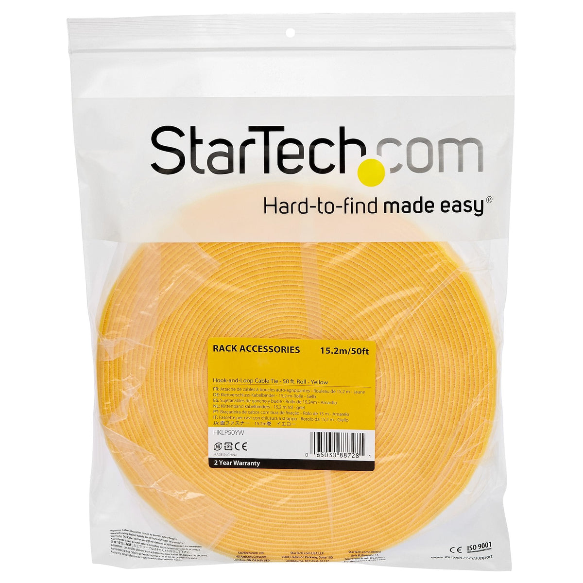 Startech.Com Velcro 7,5m - Bobina De Gancho Y Bucle - Amarillo