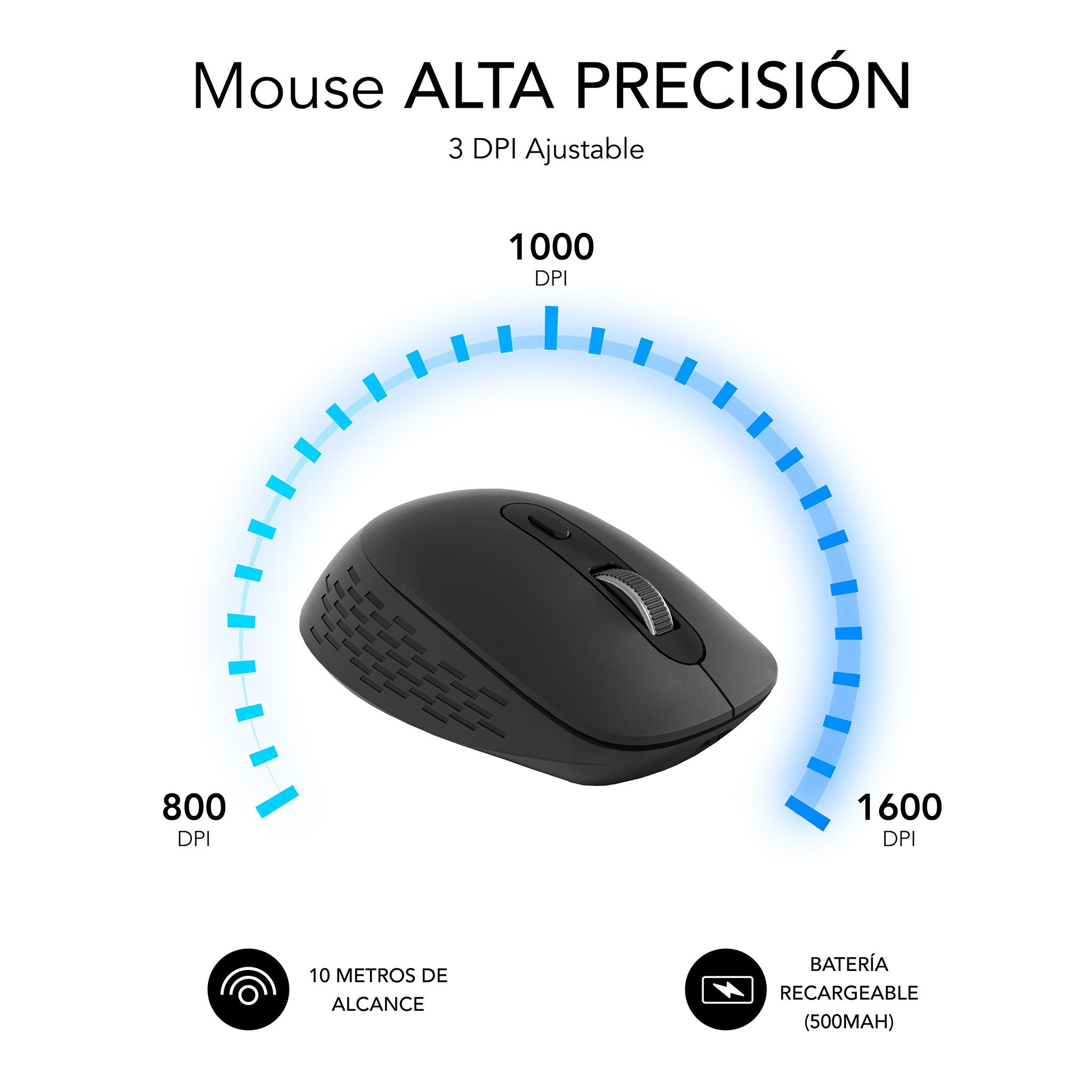 Raton  Subblim Curve Ergo Dual  Inalambrico Bluetooth, Usb 2.4ghz 1600dpi - 5 Botones - Uso Diestro - Negro