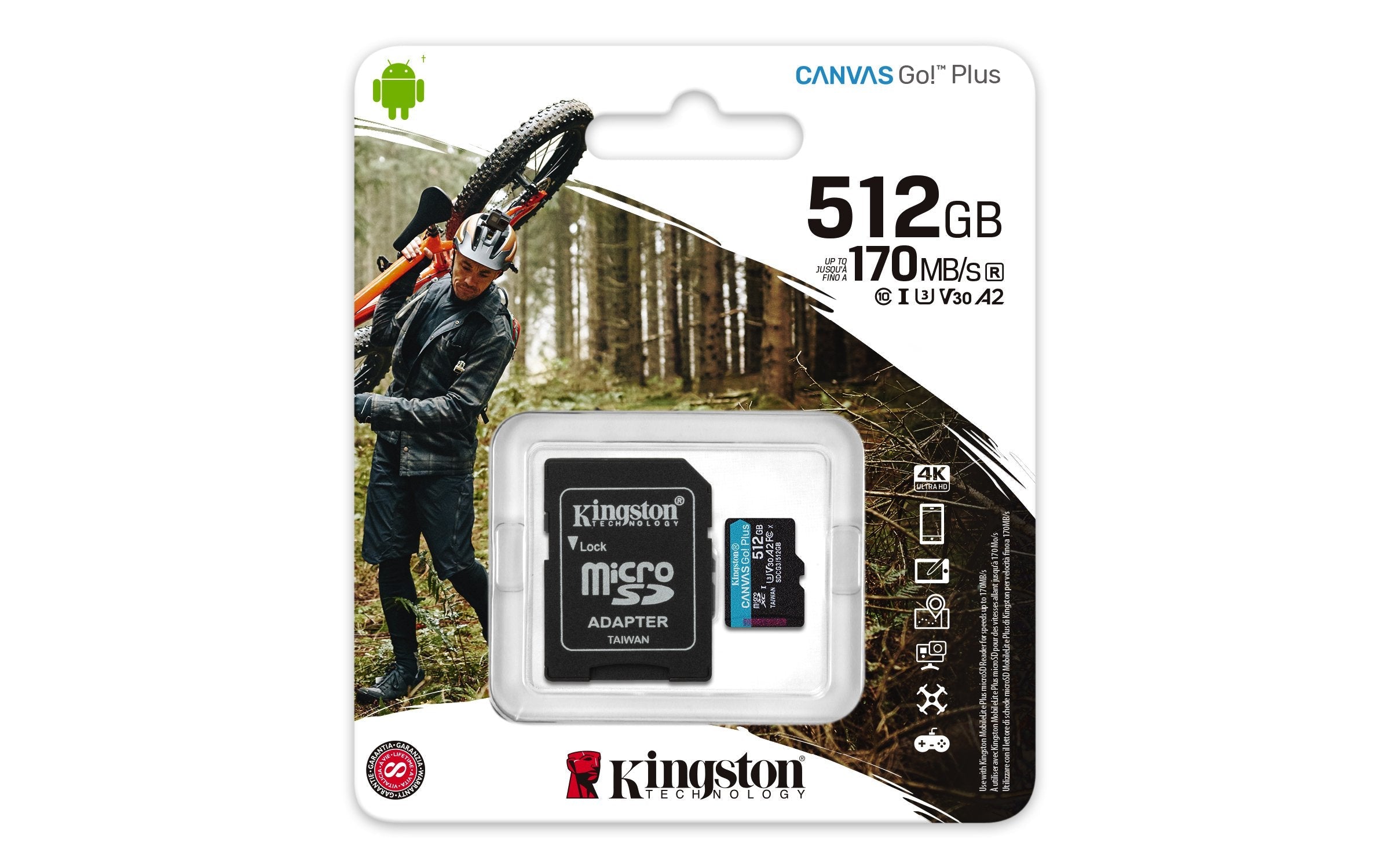 Micro Sd Kingston 512gb Canvas Go Plus  170r, Up To 170mb/S, A2, Adapter Included