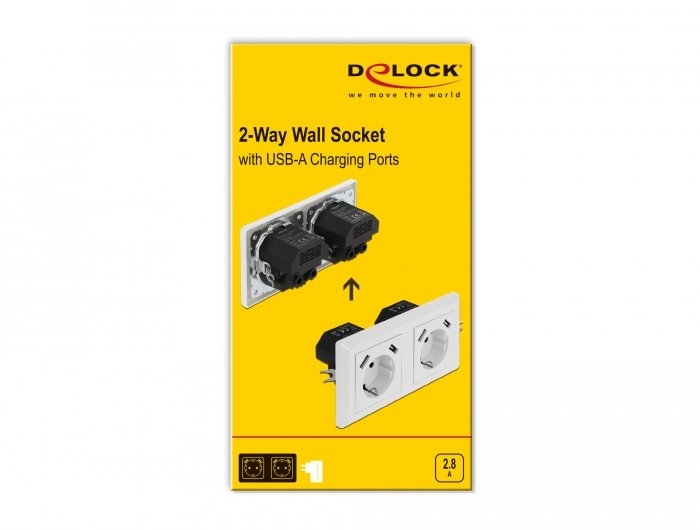 Delock Enchufe De Pared De 2 Vías Con 4 Puertos De Carga Usb Tipo A 2 X 2,8 A