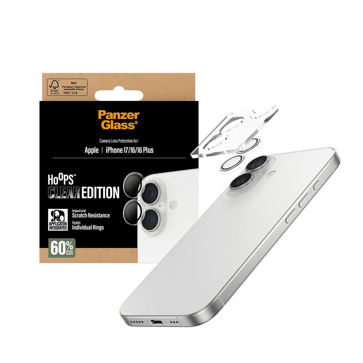 EAN 5715685025730 - PanzerGlass ® Hoops® Transparent Camera Lens Protector iPhone 17 | iPhone 16 | 16 Plus Protector de panta imagen 5