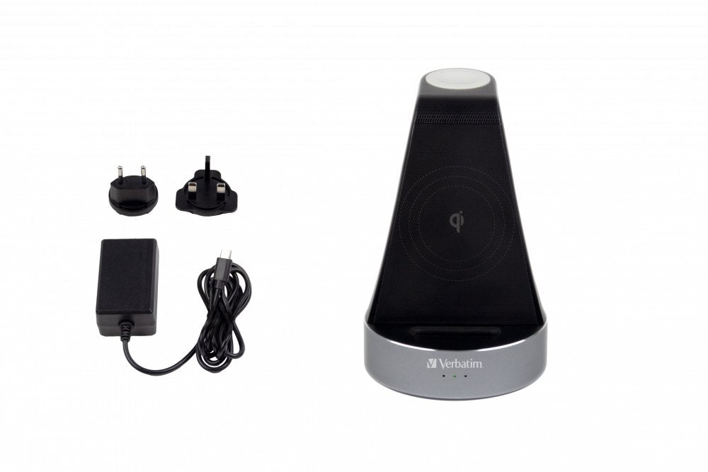 Verbatim Wireless Charger, 2-In-1, Qi, Mfi, Wcs-01, Negro