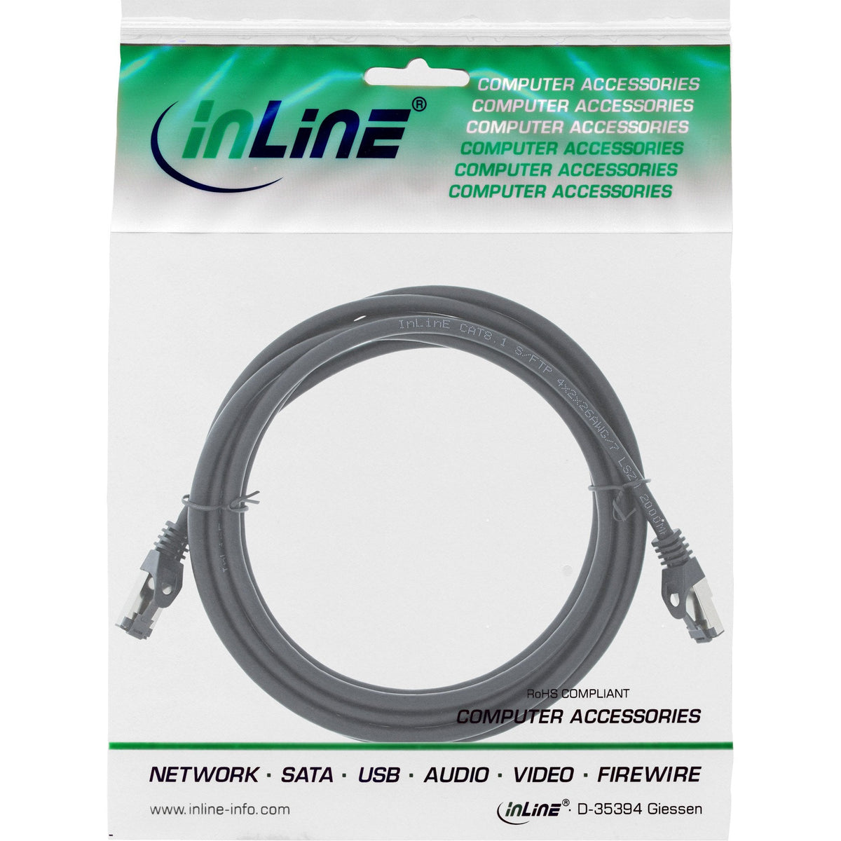 Cable De Red Inline S/Ftp Pimf Cat.8.1 Libre De Halógenos 2000mhz Negro 3m