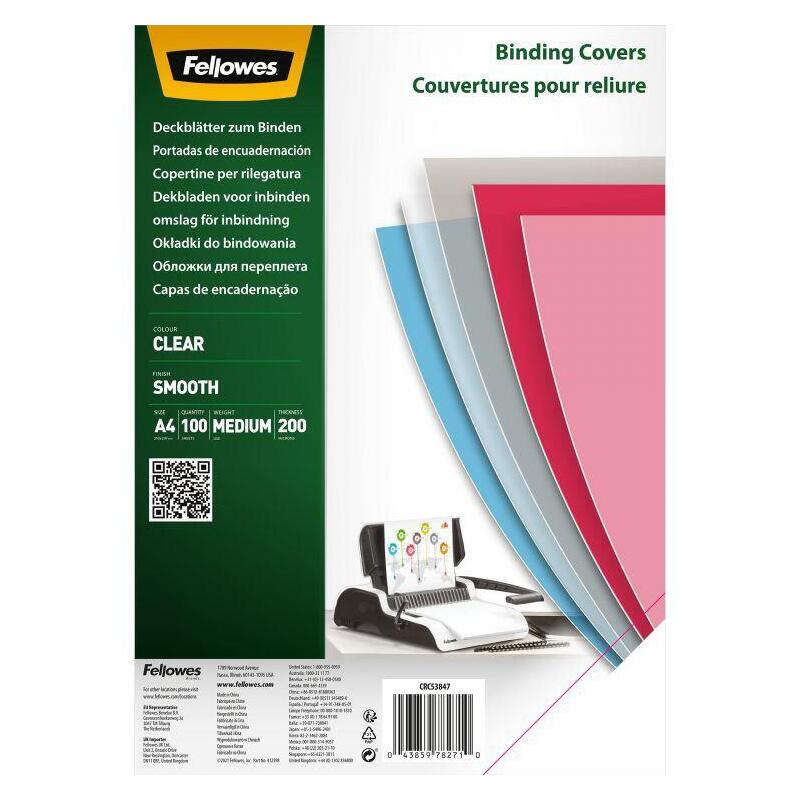 Fellowes Clear Pet Binding Cover 200 Micron A4 [Pack 100] 5384701
