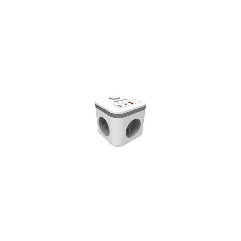 Fellowes Power Cube Type E - Blanco Multi Prise Équipé De 3 X Prises De Courant 230v 1 X Port Usb-A 18w Max Et 2 X Ports Usb-C 20w