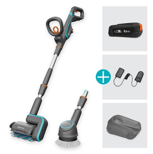Multilimpiador Inalámbrico Gardena Aquabrush Universal 18v P4a, Limpiador De Suelos Duros (Gris/Turquesa, Batería Li-Ion 2,5ah P4a, Power For All Alliance)