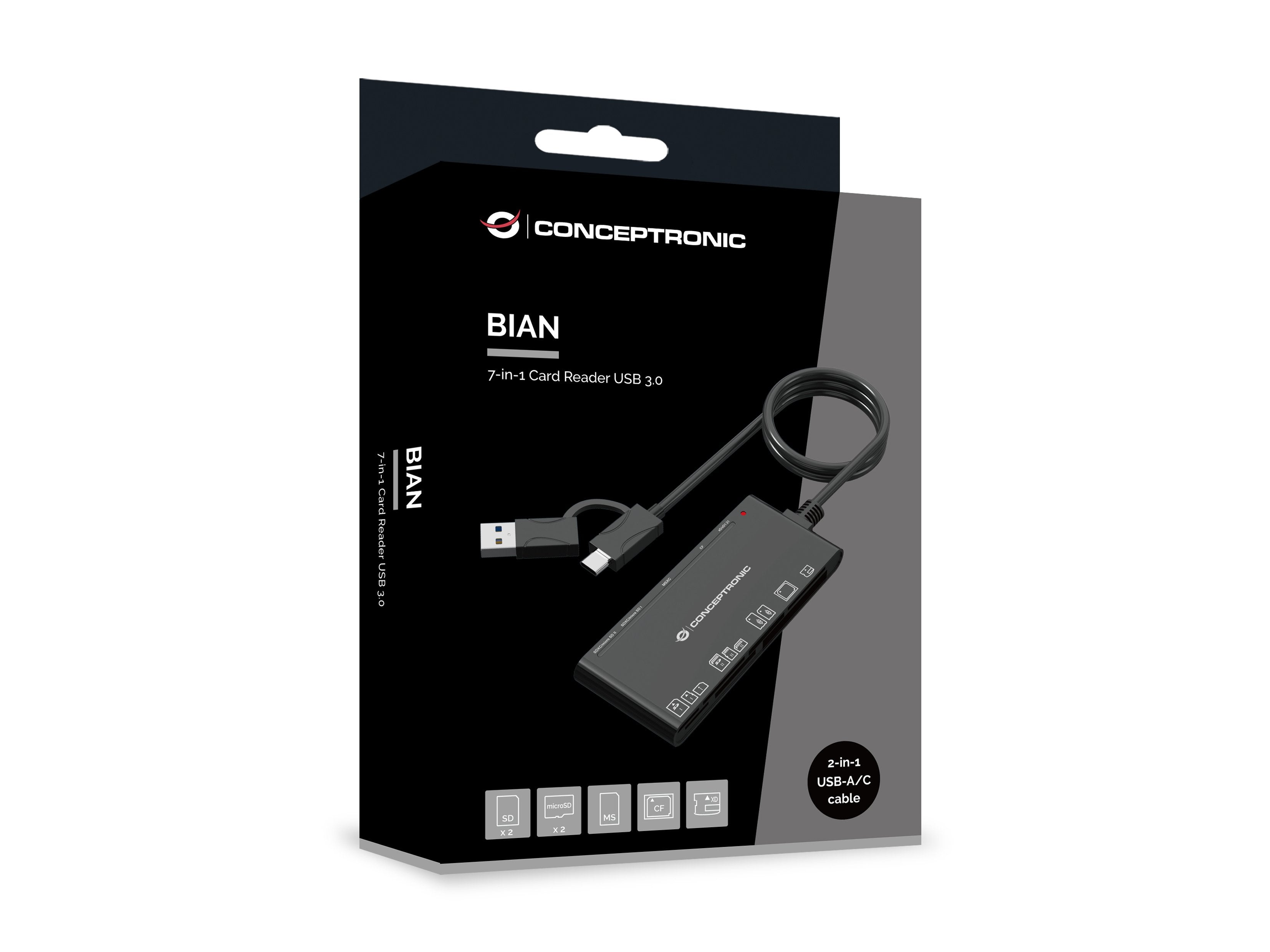 Card Reader Externo Concentronic Bian010b Usb-C Y Usb-A Sd, Sdhc, Sdxc, Micro Sd, Mmc,Ms, Cf, Xd