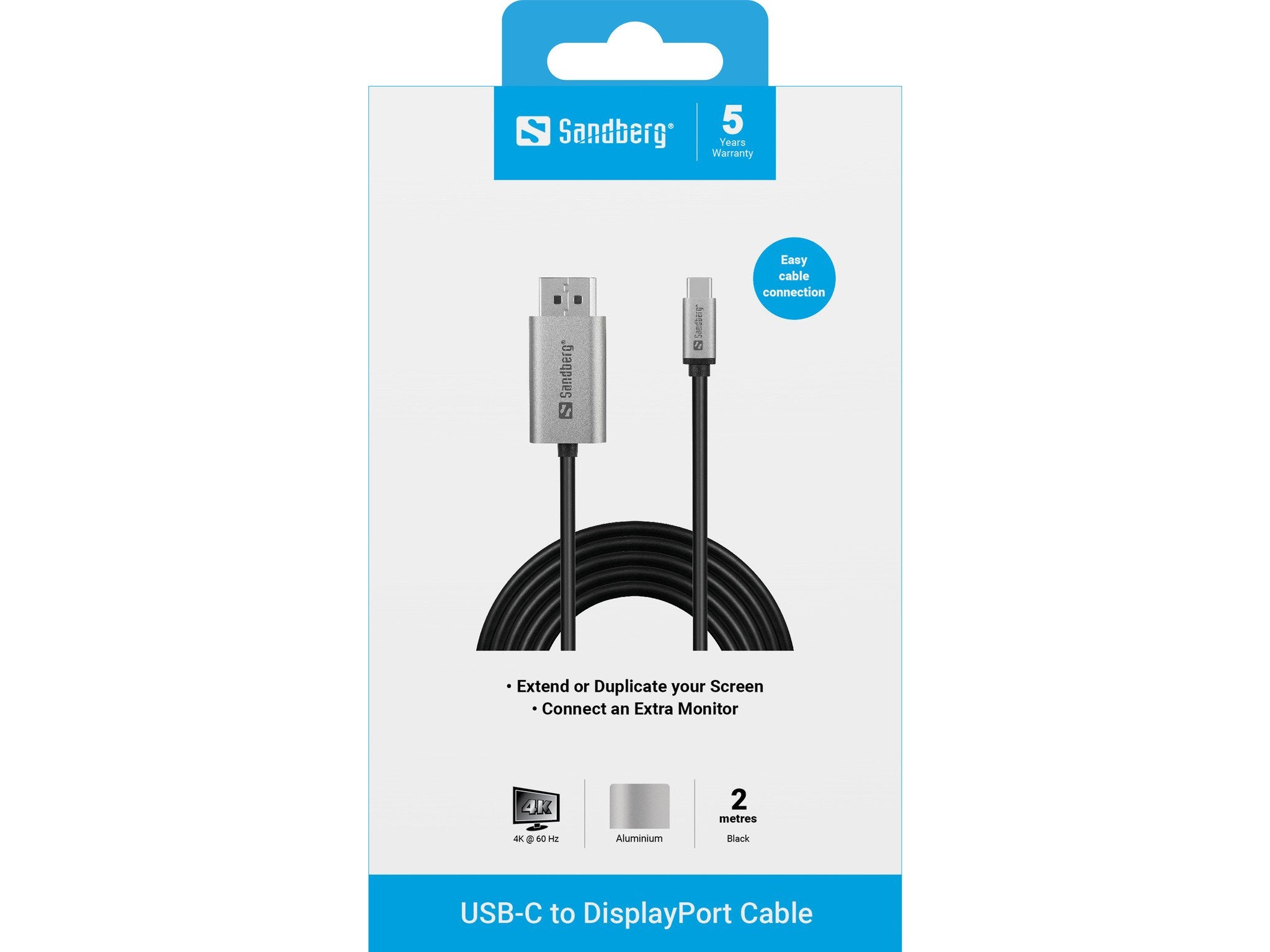 EAN 5705730136511 - Sandberg 136-51 adaptador de cable de vídeo 2 m USB Tipo C DisplayPort Negro, Gris imagen 3