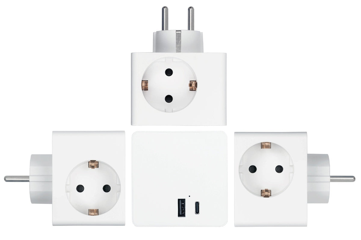 Enchufe Cubo Good Connections Kabelmeister  De 3 Vías, 2x Usb, Regleta Blanca, 1x Usb-C Pd 3.0 20w, 1x Usb-A 18w Sw01-W