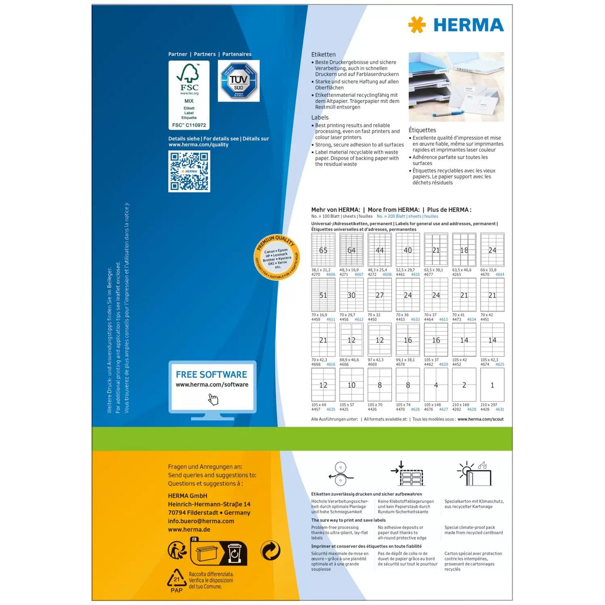 Herma Etiquetas 4455 Blanco 70,0 X 25,4 Mm