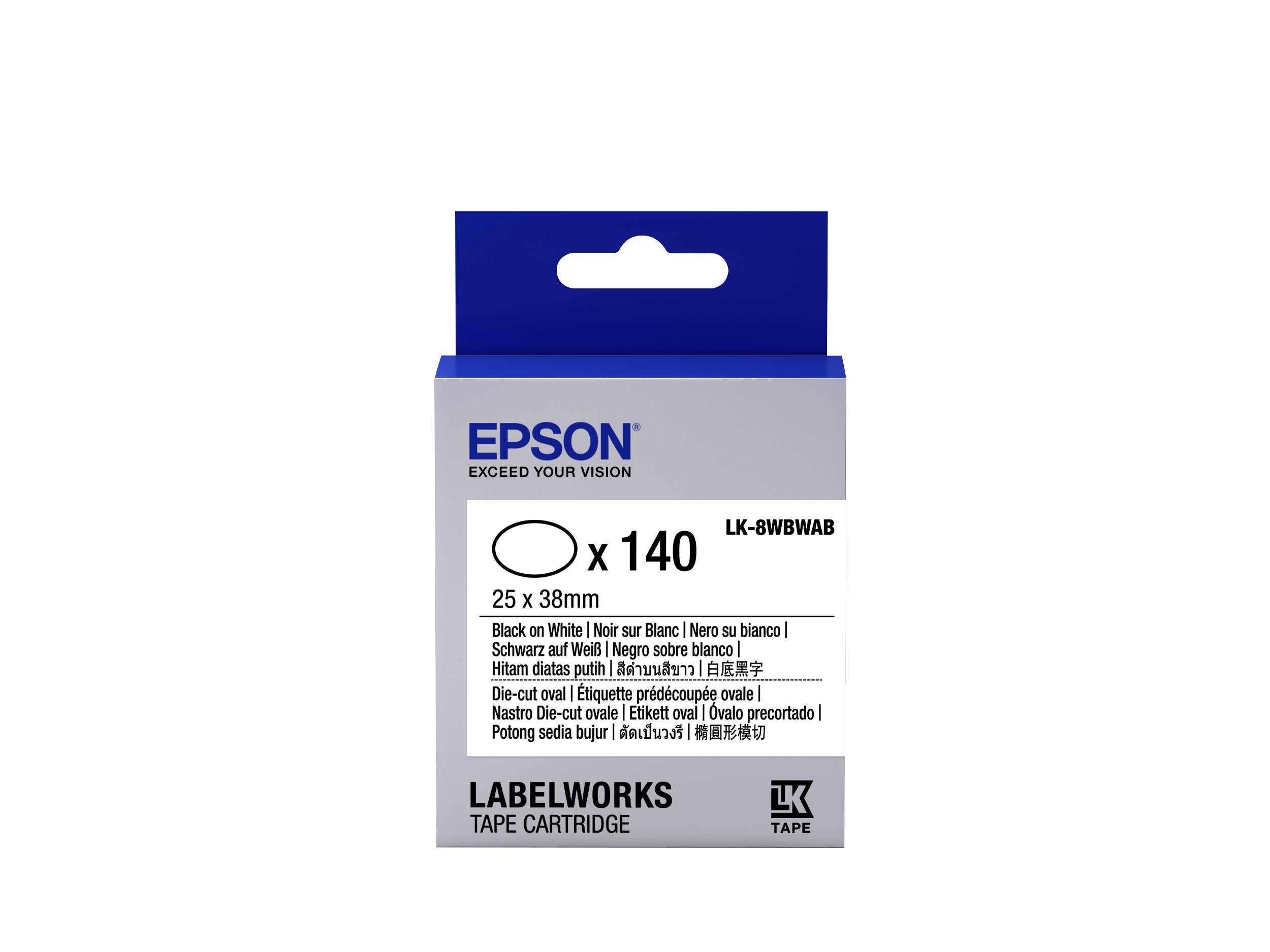 Epson Cinta Lk-8wbwab - Étiquette Prédécoupée Ovale Negro/Blanco 25x38mm
