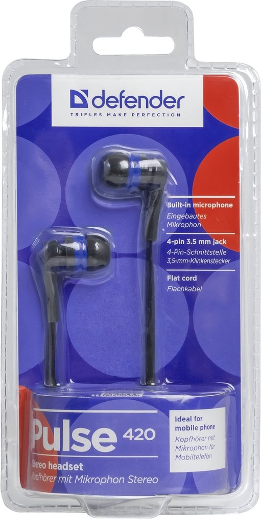 Auriculares Defender Pulse-420  Alámbrico Dentro De Oído Negro, Azul