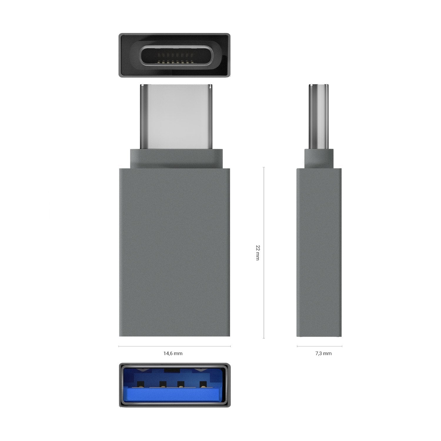 Aisens Mini Adaptador Aluminio Usb 3.2 Gen1 3a - Tipo Usb-C/M-A/H - Gris