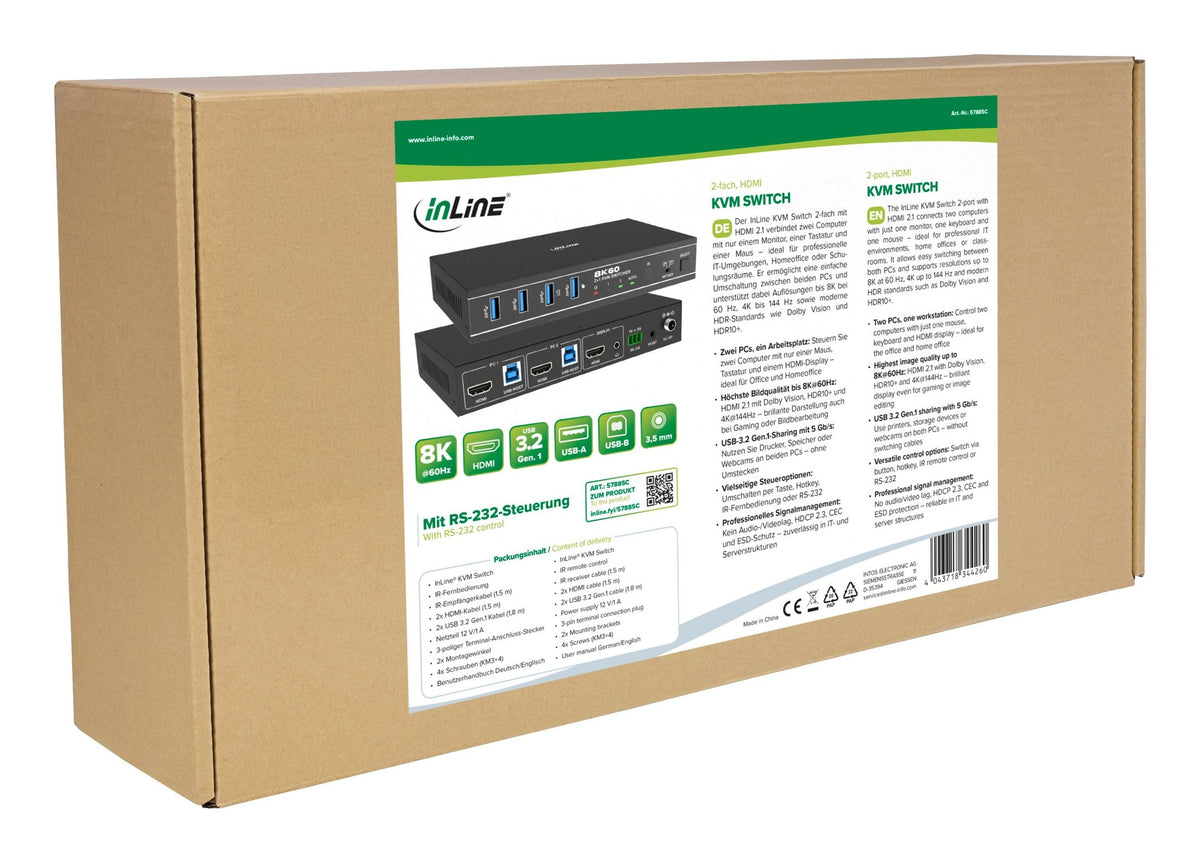 Inline Kvm Switch, 2x1 ,Hdmi 8k/60hz, Usb 3.2 Hub