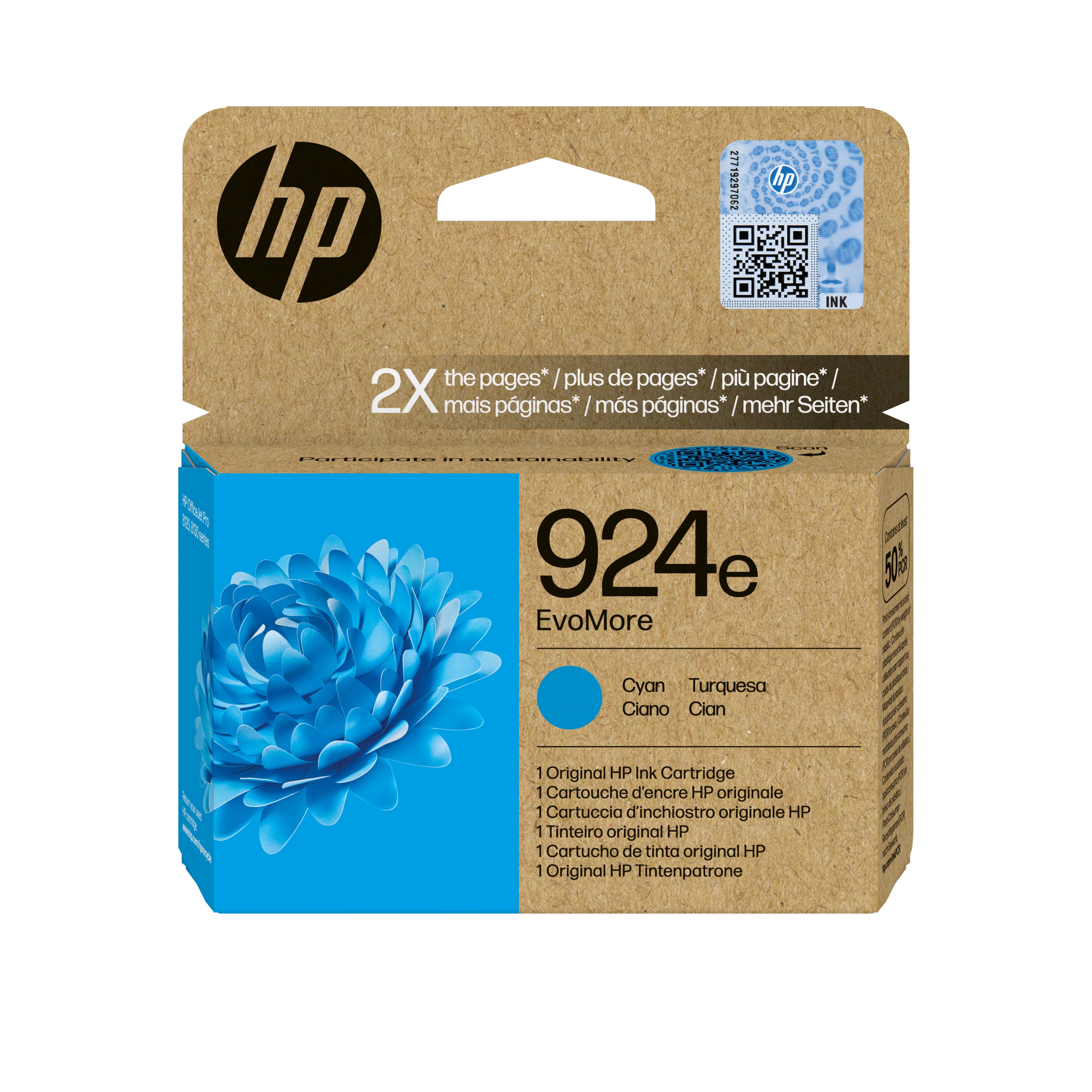 EAN 0196786147425 - HP 924e EvoMore Cyan Original Ink Cartridge cartucho de tinta 1 pieza(s) Alto rendimiento (XL) imagen 1