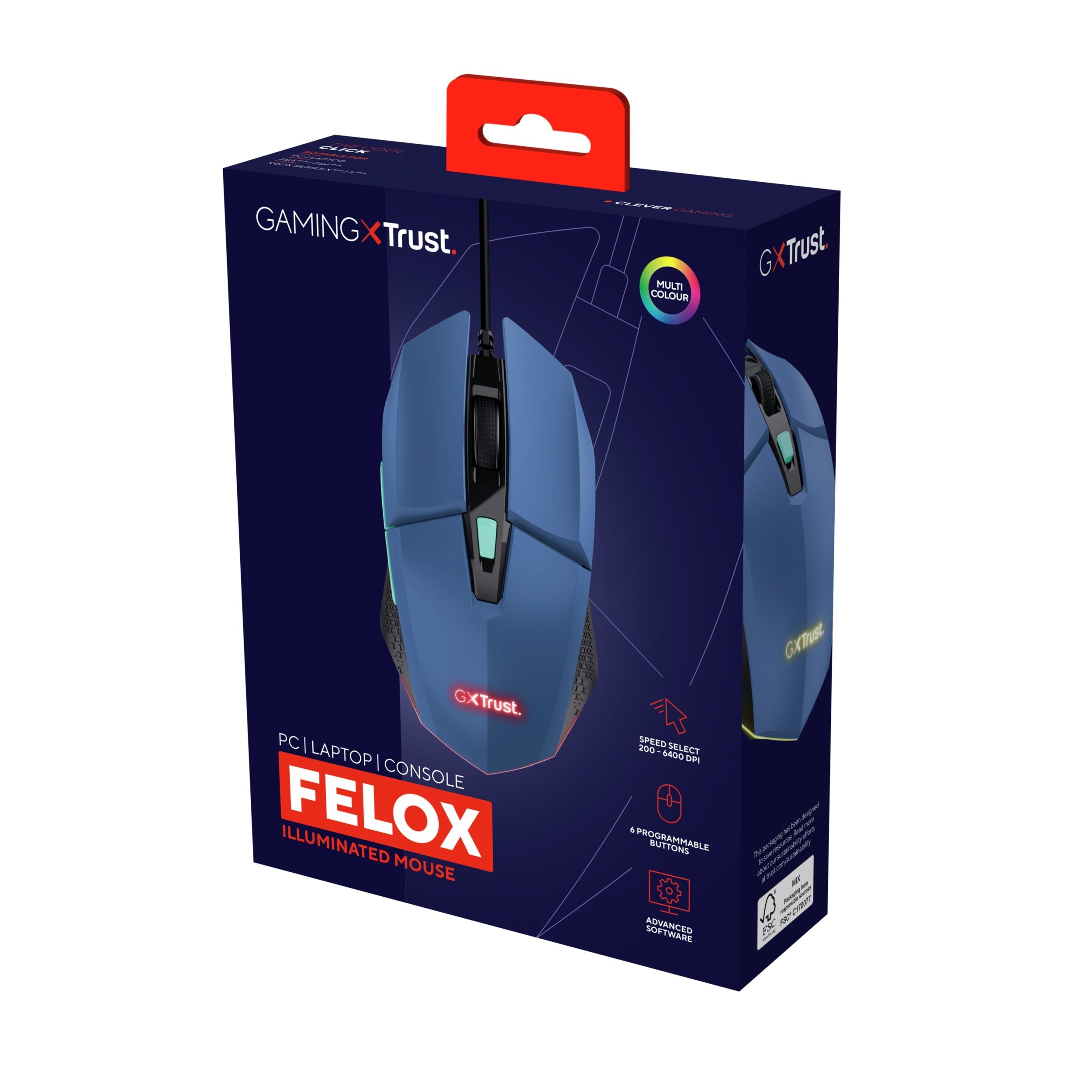 Ratón Gaming Trust Gaming Gxt 109 Felox Hasta 6400 Dpi Azul