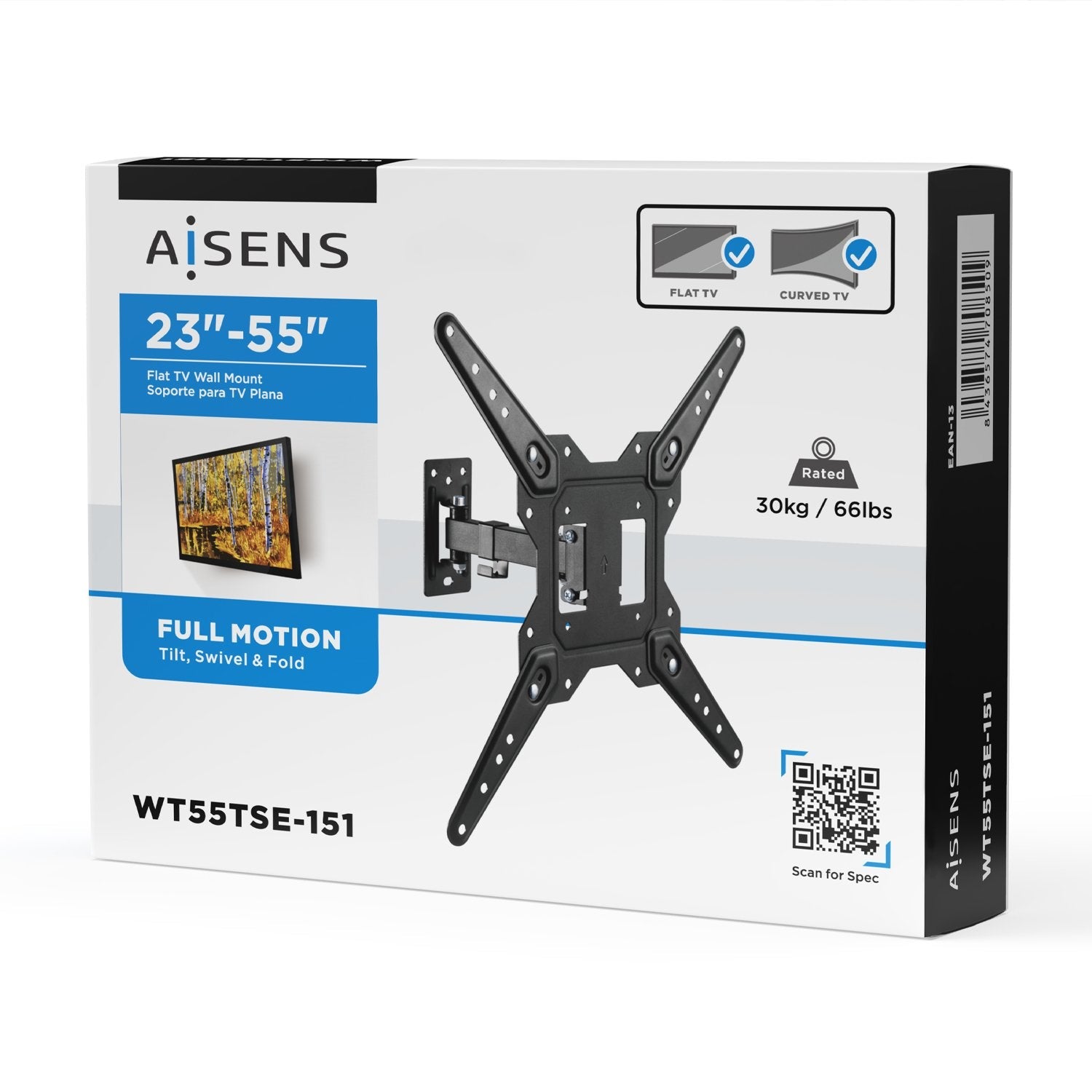 Aisens Soporte Eco Giratorio, Inclinable Para Monitor/Tv 30kg (2 Pivotes) De 23-55, Negro