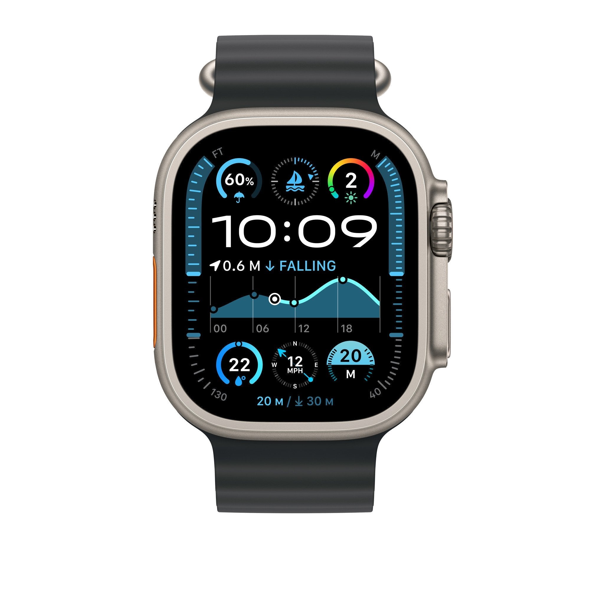 Apple 49mm Black Ocean Band - Natural Titanium Finish