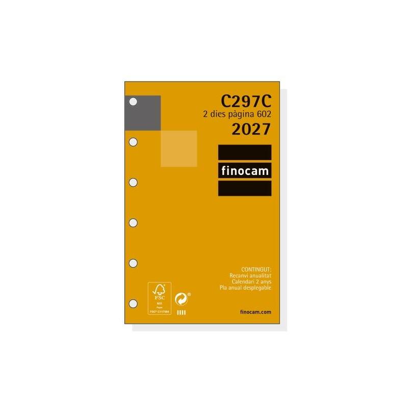 Finocam C297c Recambio Para Agenda Classic En Catalan - Anual 2027 - 2 Dias Por Pagina - Formato 602 - 73x114mm - 6