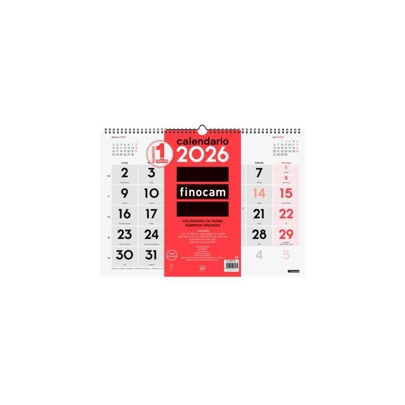Finocam Calendario De Pared 12 Meses Para Escribir L-430x310mm Neutro 2027