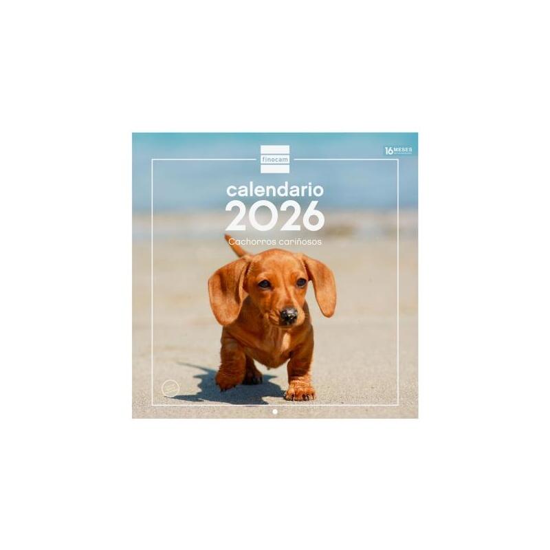 Finocam Calendario De Pared - Anual 2026 - Imagenes Variadas - 300x300mm - Espacio Para Escribir - Tematica De Cachorros