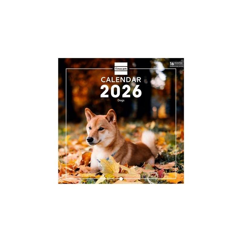 Finocam Calendario De Pared Internacional - Anual 2026 - Imagenes Variadas - 191x5x185mm - Tematica De Perros